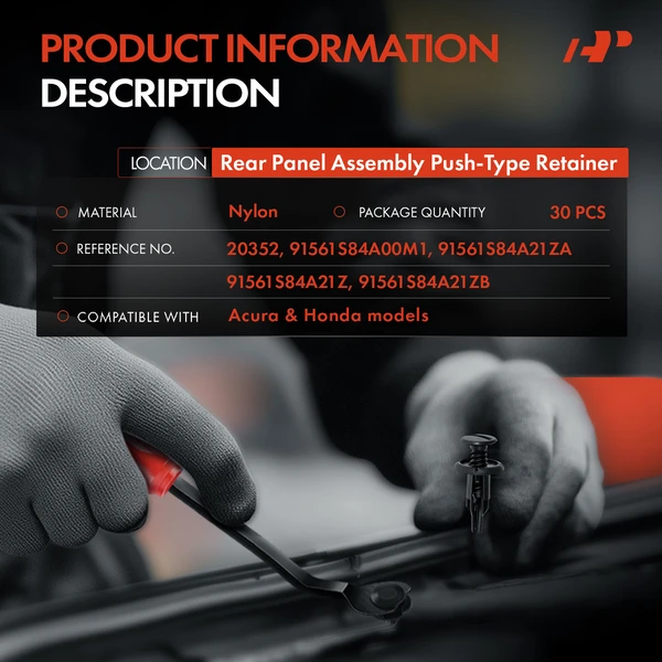 30 Pcs 8mm Nylon Black Rear Panel Assembly Retainer A-Premium APRCF191