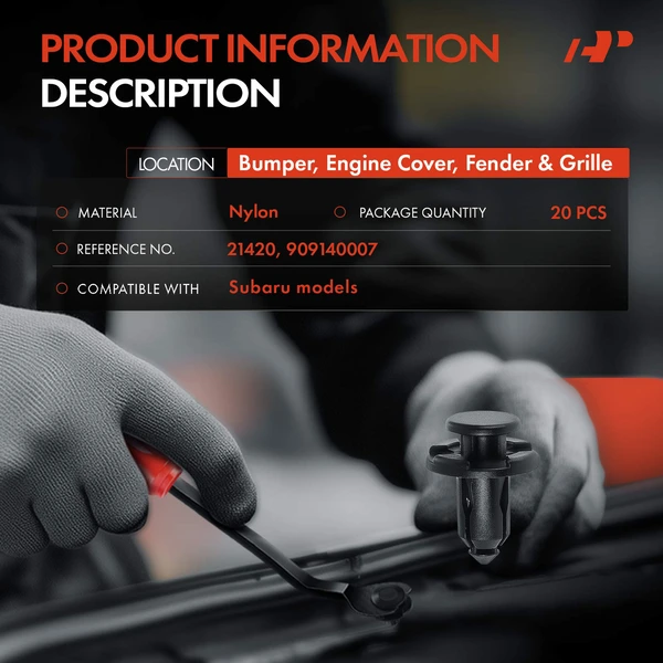 20 Pcs 10mm Nylon Black Bumper & Engine Cover & Fender & Grille Retainer A-Premium APRCF1027