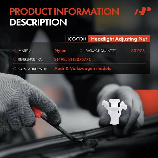 30 Pcs 10mm Nylon White Headlight Adjusting Nut A-Premium APRCF1157