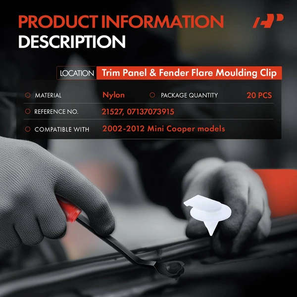 20 Pcs 8mm Nylon White Trim Panel & Fender Flare Molding Clip A-Premium APRCF1207