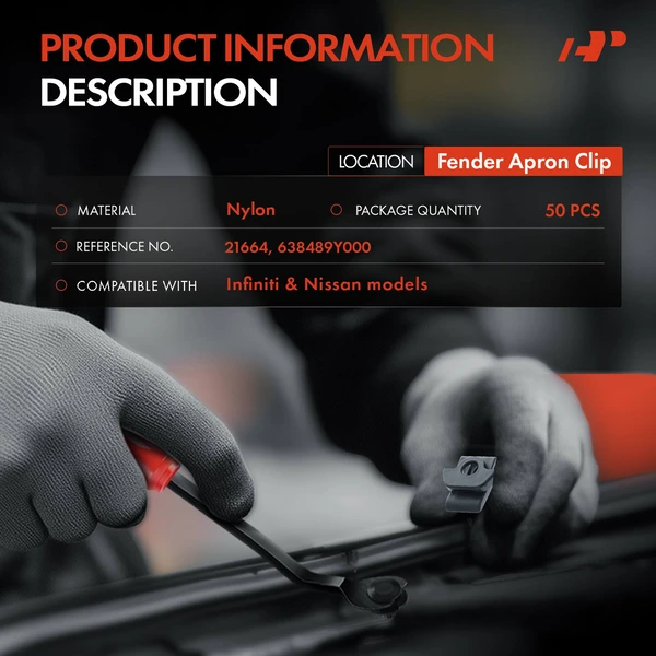 50 Pcs Nylon Black Fender Apron Clip A-Premium APRCF1326