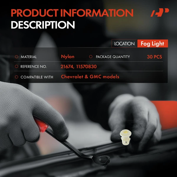 30 Pcs Nylon White Fog Light Retainer Clip A-Premium APRCF1337