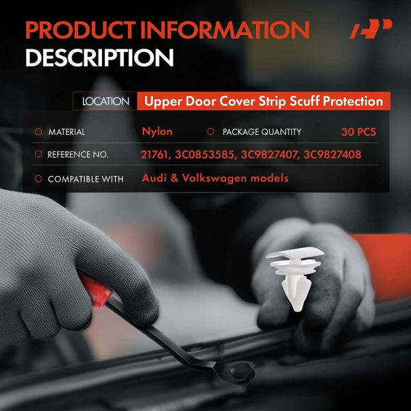 30 Pcs 9mm Nylon White Upper Door Cover Strip Scuff Protection A-Premium APRCF1430