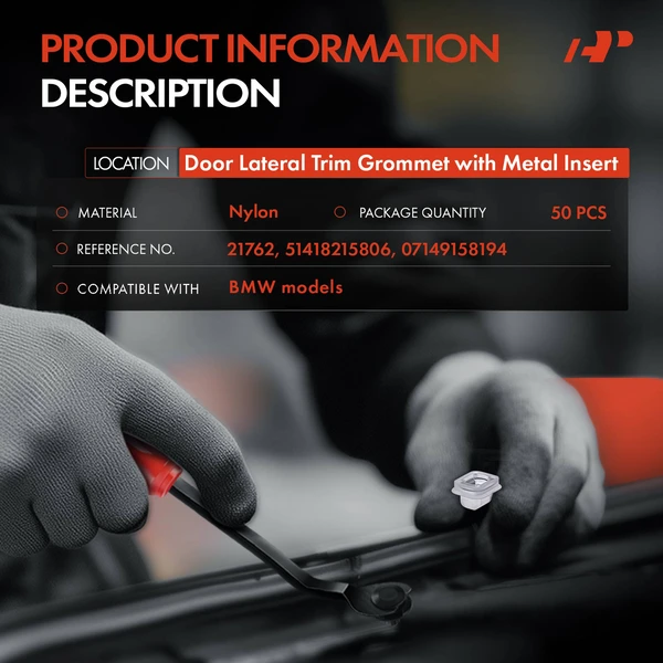 50 Pcs Nylon Clear Door Lateral Trim Grommet with Metal Insert A-Premium APRCF1434