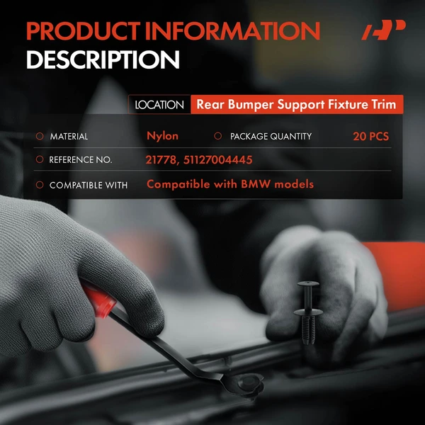 20 Pcs 8.5mm Nylon Black Rear Bumper Support Fixture Trim Retainer Clip A-Premium APRCF1474