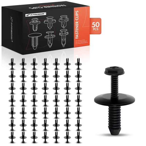 50 Pcs 6.3mm Nylon Black Rocker Panel & Air Duct Compartment & Wheel Housing Retainer Clip A-Premium APRCF1485