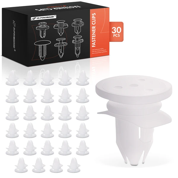 30 Pcs 8mm Nylon White Molding Clip A-Premium APRCF1493