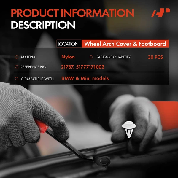 30 Pcs Nylon White Wheel Arch Cover & Footboard Retainer Clip A-Premium APRCF1502