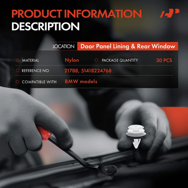 30 Pcs Nylon White Door Panel Lining & Rear Window A-Premium APRCF1505