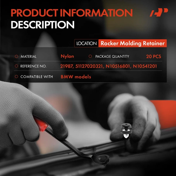 20 Pcs Nylon Black & White Rocker Molding Retainer A-Premium APRCF1621