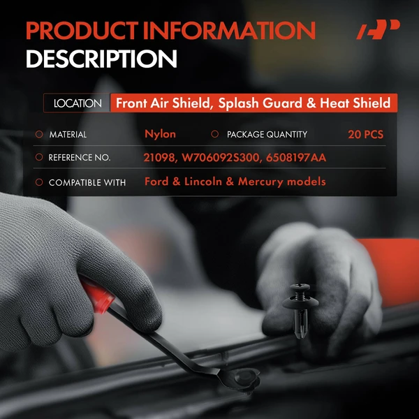 20 Pcs 6.4mm Nylon Black Front Air Shield & Splash Guard & Heat Shield Retainer A-Premium APRCF698