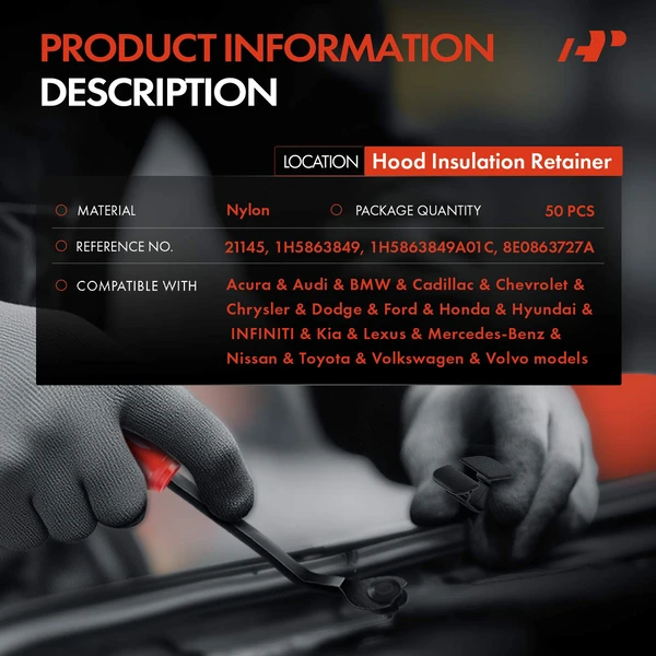 50 Pcs 12mm Nylon Black Hood Insulation Retainer A-Premium APRCF751