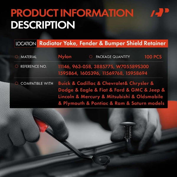 2017-2019 Chevrolet Silverado 2500 HD 100 Pcs Nylon Black Radiator Yoke & Fender & Bumper Shield Retainer A-Premium APRCF779