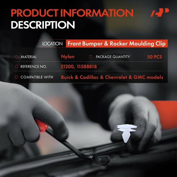 50 Pcs 10mm Nylon White Front Bumper & Rocker Molding Clip A-Premium APRCF824