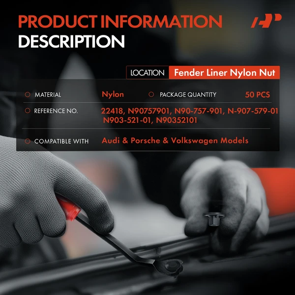 50 Pcs Nylon Black Fender Liner Nut A-Premium APRCF2092