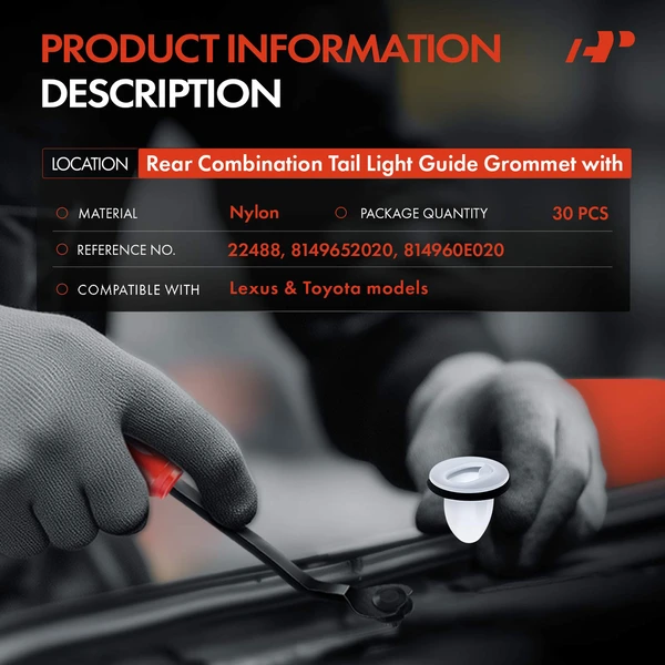 30 Pcs Nylon Natural Rear Combination Tail Light Guide Grommet with Sealer A-Premium APRCF2199