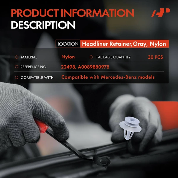 30 Pcs Nylon Gray Headliner Retainer A-Premium APRCF2220