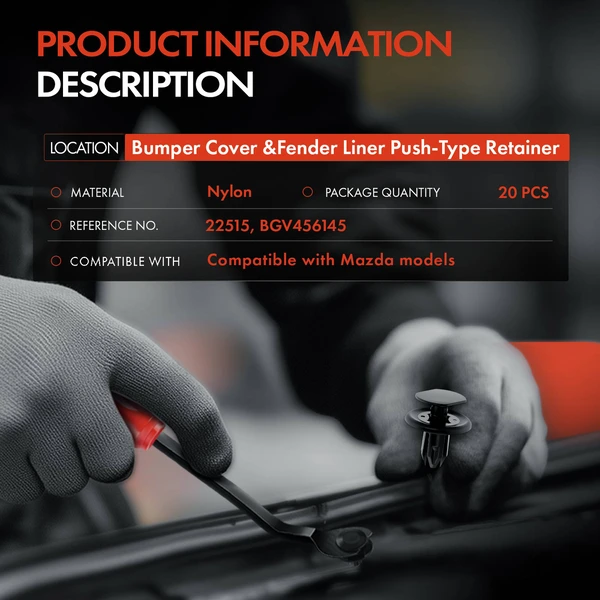 20 Pcs 8mm Nylon Black Bumper Cover & Fender Liner Retainer A-Premium APRCF2270