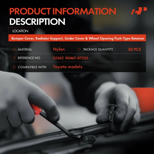 50 Pcs 7mm Nylon Black Bumper Cover & Radiator Support & Under Cover & Wheel Opening A-Premium APRCF2332