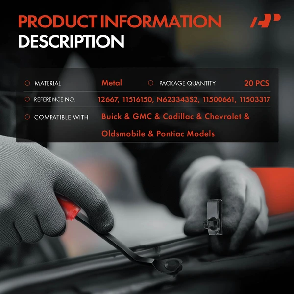 20 Pcs Metal Black U-Nut A-Premium APRCF2366