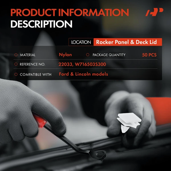 50 Pcs 9mm Nylon White Rocker Panel & Deck Lid A-Premium APRCF1663