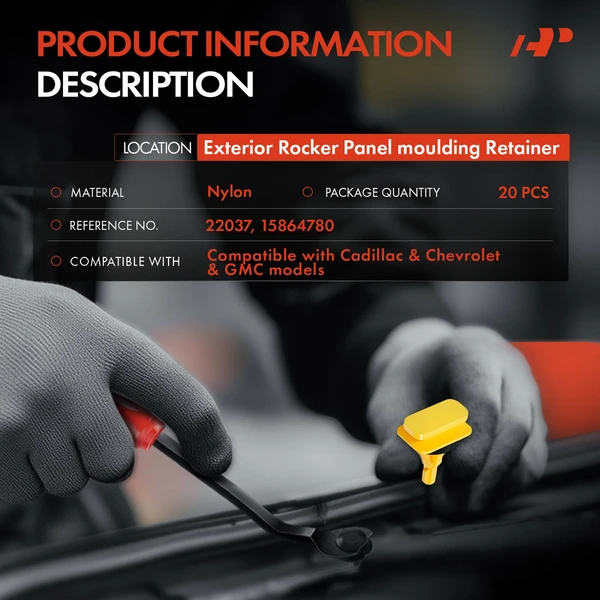 20 Pcs 9mm Nylon Yellow Exterior Rocker Panel Molding Retainer A-Premium APRCF1664