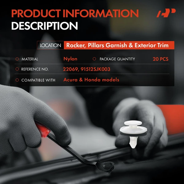 20 Pcs 8.5mm Nylon White Rocker & Pillars Garnish & Exterior Trim A-Premium APRCF1700