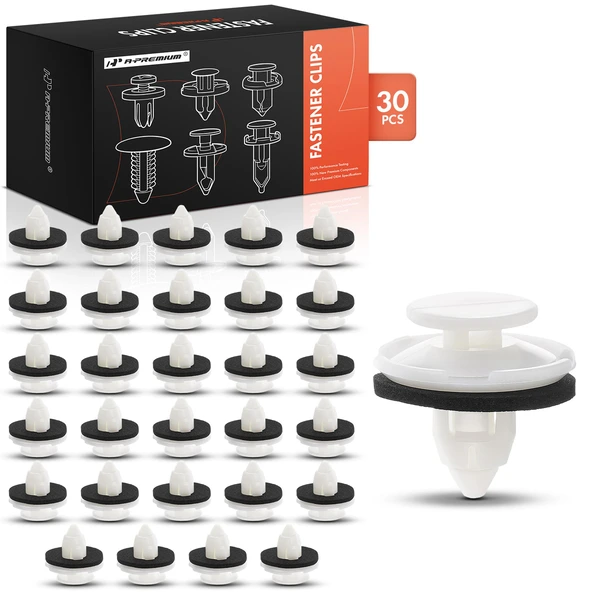 30 Pcs 8.5mm Nylon White Rocker & Pillars Garnish & Exterior Trim Retainer Clip A-Premium APRCF1701