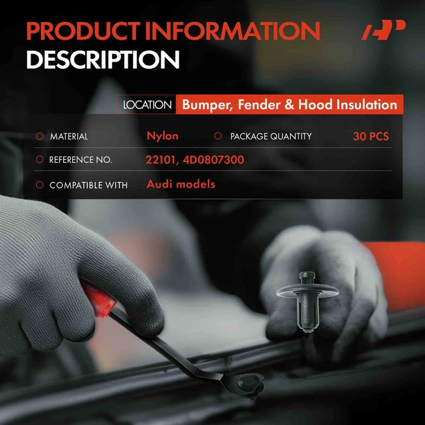 30 Pcs 7.5mm Nylon Black Bumper & Fender & Hood Insulation A-Premium APRCF1746