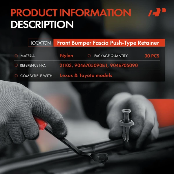 30 Pcs 5mm Nylon Black Front Bumper Fascia Retainer A-Premium APRCF1758