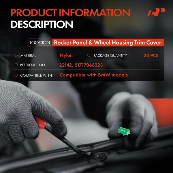 30 Pcs Nylon Green Rocker Panel & Wheel Housing Trim Cover A-Premium APRCF1803