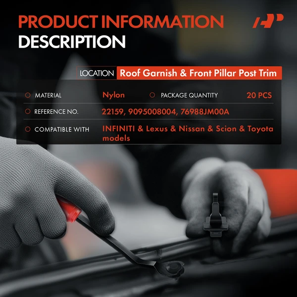 20 Pcs Nylon Black Roof Garnish & Front Pillar Post Trim Retainer Clip A-Premium APRCF1838