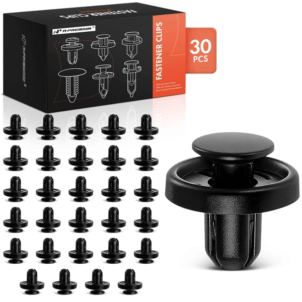 30 Pcs 8mm Nylon Black Front Fender Liner & Engine Cover &Hood & Quarter Panel A-Premium APRCF1854