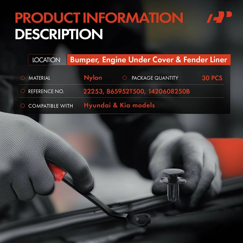30 Pcs 8mm Nylon Black Bumper & Engine Under Cover & Fender Liner Retainer A-Premium APRCF1932