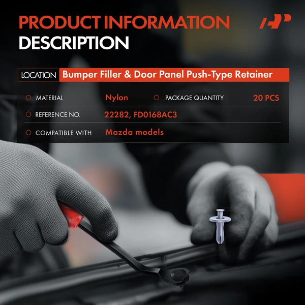 20 Pcs 8mm Nylon Gray Bumper Filler & Door Panel Retainer A-Premium APRCF1967