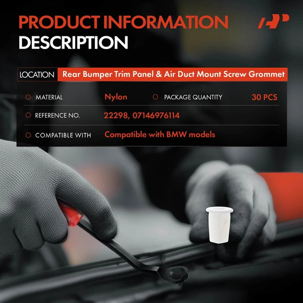 30 Pcs Nylon White Rear Bumper Trim Panel & Air Duct Mount Screw Grommet A-Premium APRCF1986