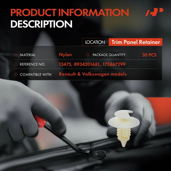 2010-2024 Renault Stepway 30 Pcs Nylon White Trim Panel Retainer A-Premium APRCF2586