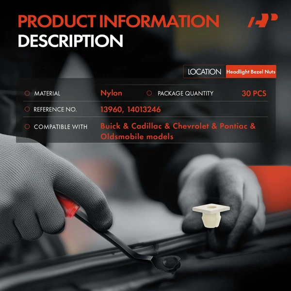 30 Pcs 7.94mm Nylon Natural Headlight Bezel Nut A-Premium APRCF2632