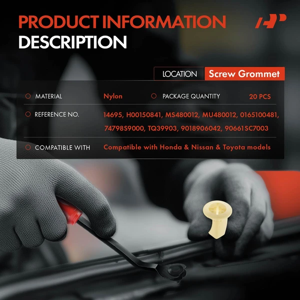 20 Pcs 8mm Nylon Yellow Screw Grommet A-Premium APRCF2871