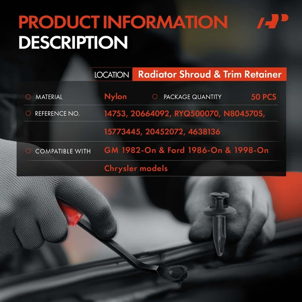 50 Pcs 6.35mm Nylon Black Radiator Shroud & Trim Retainer A-Premium APRCF2912