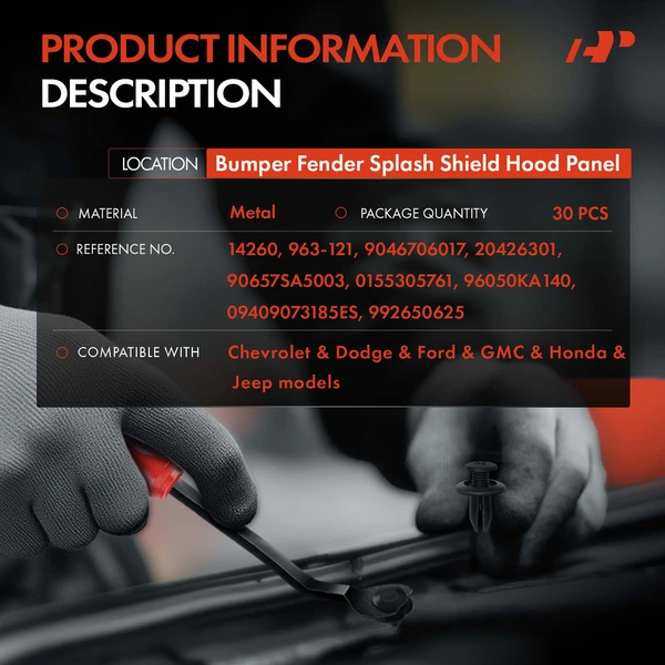 30 Pcs 7mm Nylon Black Bumper Fender Splash Shield Hood Panel A-Premium APRCF2716