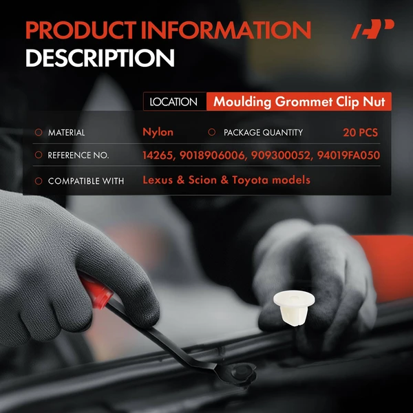 20 Pcs 9 x 9mm Nylon White Molding Grommet Clip Nut A-Premium APRCF2721