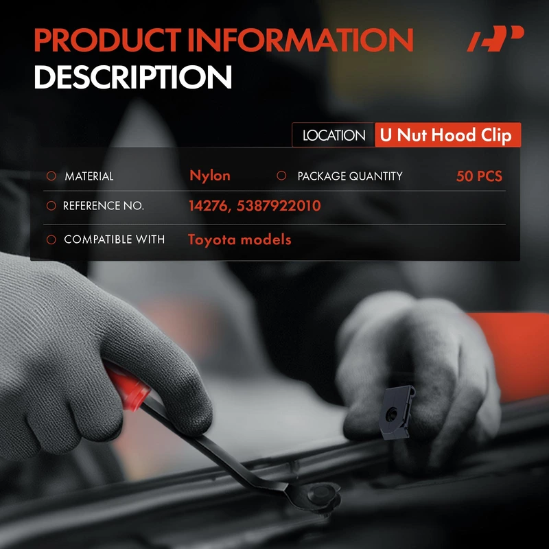 50 Pcs Nylon Black U-Nut Hood Clip A-Premium APRCF2753
