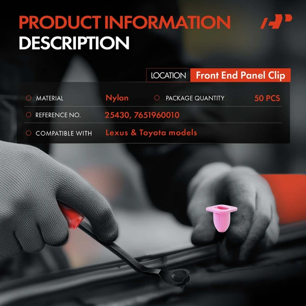 50 Pcs 8mm Nylon Pink Front End Panel Clip A-Premium APRCF3428