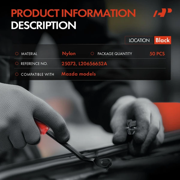 50 Pcs 9 x 12mm Nylon Black Hood Prop Rod Clip A-Premium APRCF3023