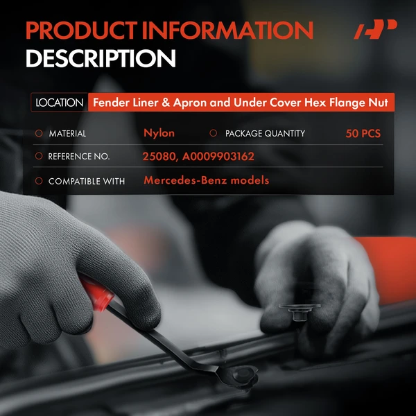 50 Pcs Nylon Black Fender Liner & Apron and Under Cover Hex Flange Nut A-Premium APRCF3032