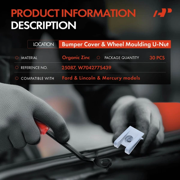 30 Pcs Organic Zinc Silver Bumper Cover & Wheel Molding U-Nut A-Premium APRCF3043