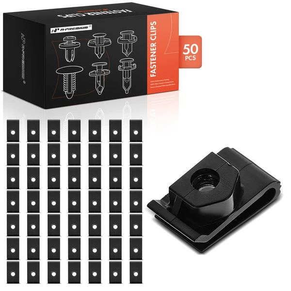 2006-2009 INFINITI M45 50 Pcs Nylon Black License Plate Bracket U-Nut with Encapsulated Hex Nut A-Premium APRCF3050