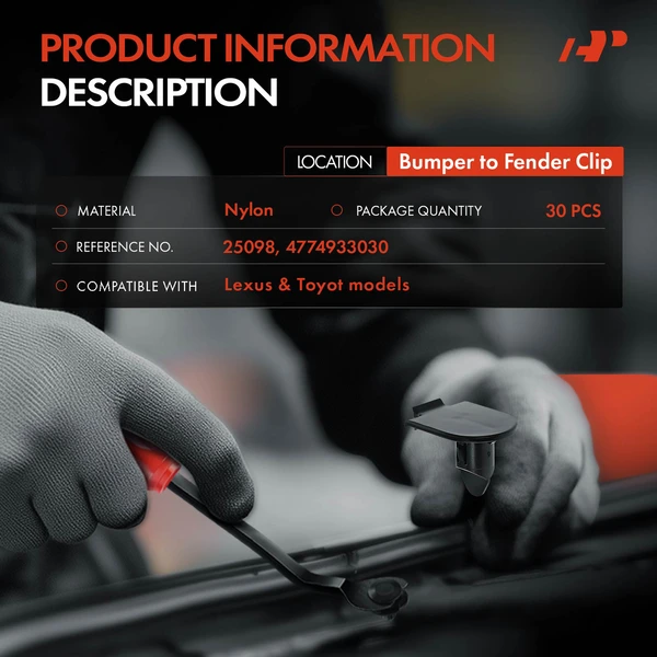 30 Pcs Nylon Black Bumper to Fender Clip A-Premium APRCF3067