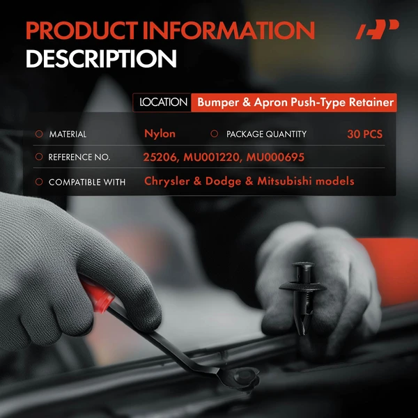 30 Pcs 8mm Nylon Black Bumper & Apron Retainer A-Premium APRCF3142